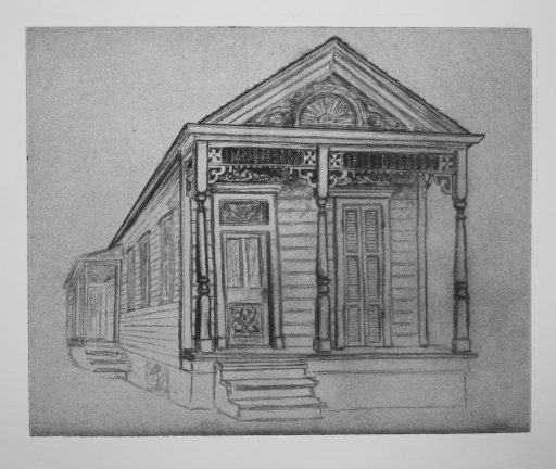 gravure from drawing of shotgun house
